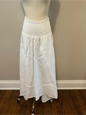 Eileen Fisher White Linen Smocked-Waist Maxi Skirt